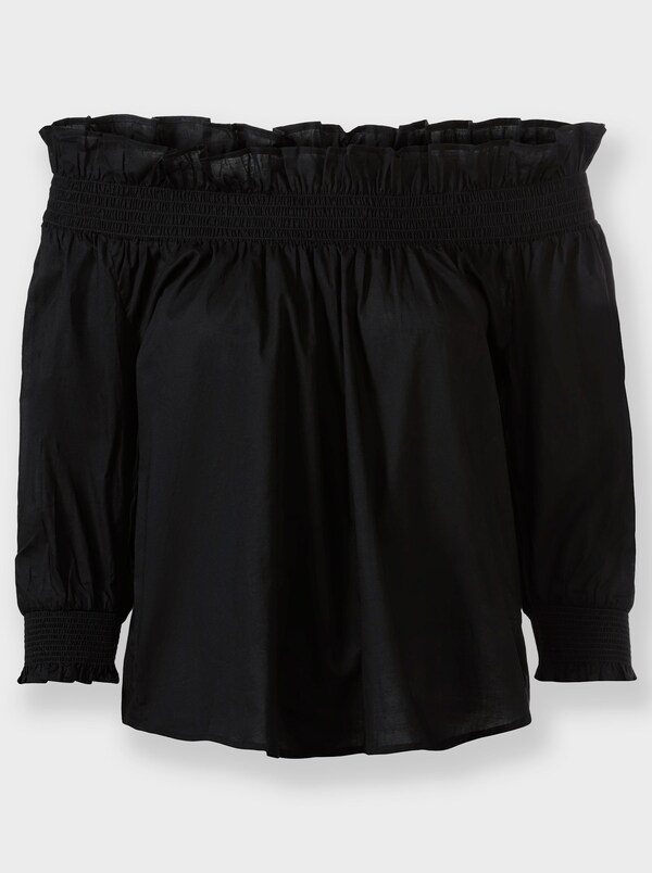 Patrizia Dini By Heine Katoenen Blouse Met Carmenhals Zwart