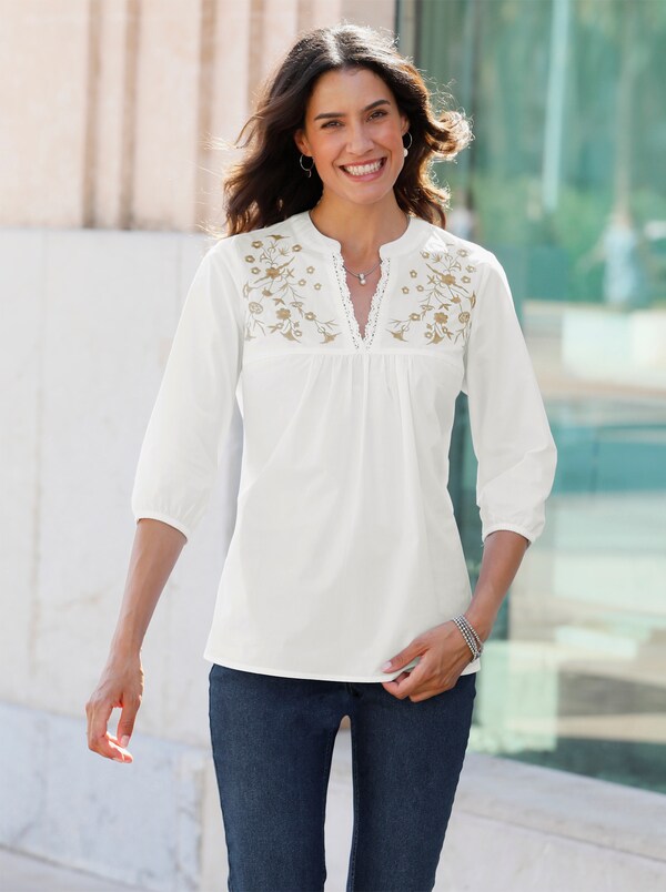 patrizia dini by heine Katoenen blouse met contrasterend borduursel ecru