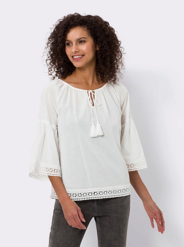 Patrizia Dini By Heine Katoenen Blouse Met Kantrand Ecru
