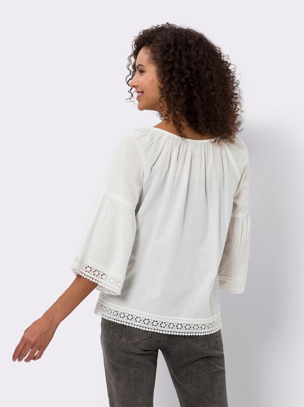 Patrizia Dini By Heine Katoenen Blouse Met Kantrand Ecru