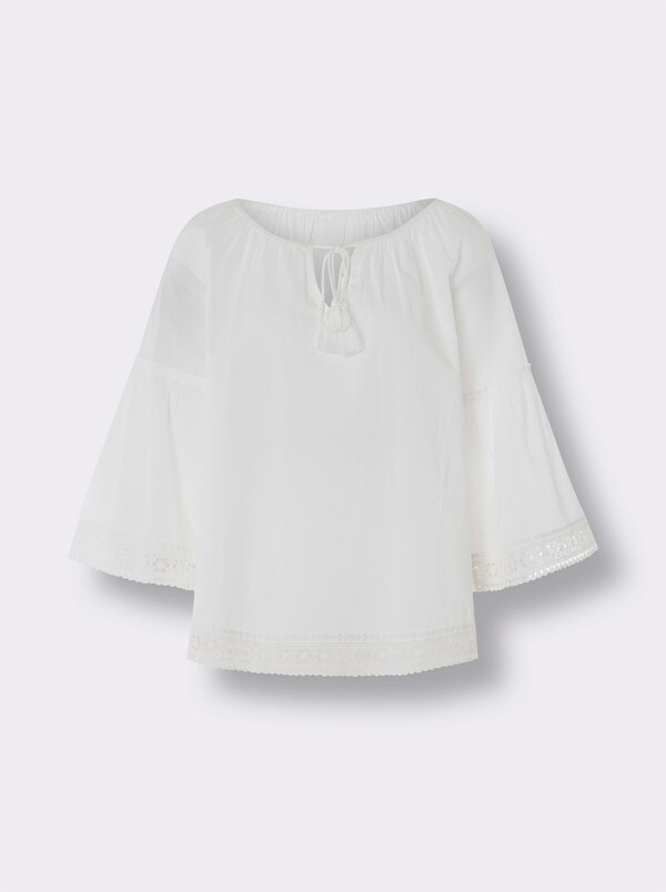 Patrizia Dini By Heine Katoenen Blouse Met Kantrand Ecru