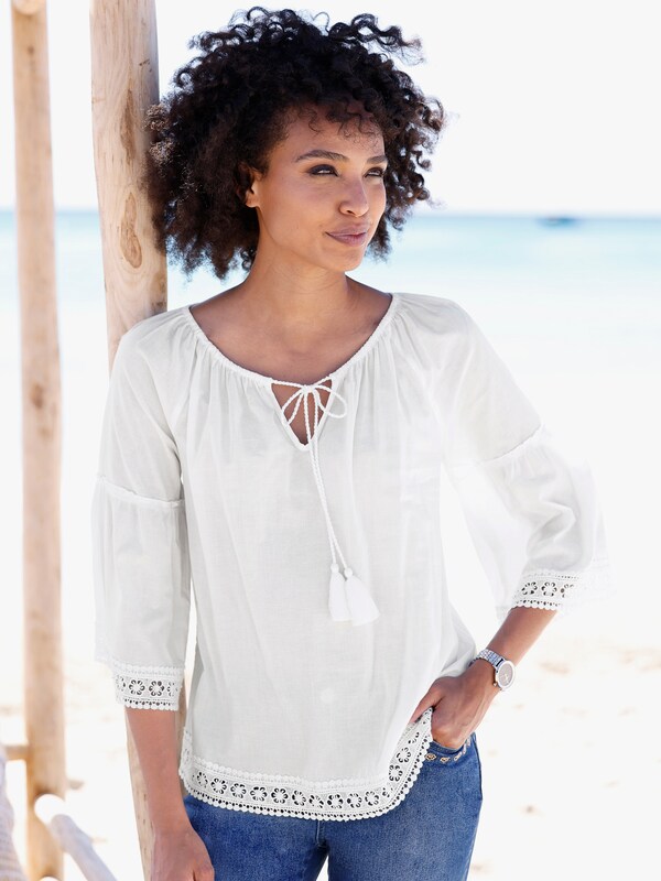 patrizia dini by heine Katoenen blouse met kantrand ecru