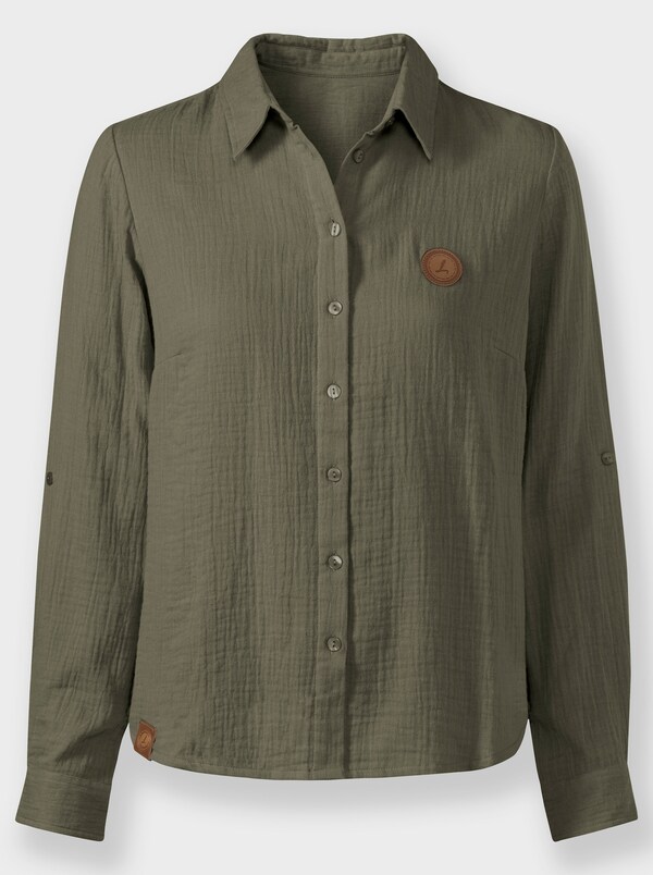 Patrizia Dini By Heine Katoenen Blouse Met Opstroopbare Mouwen Kaki