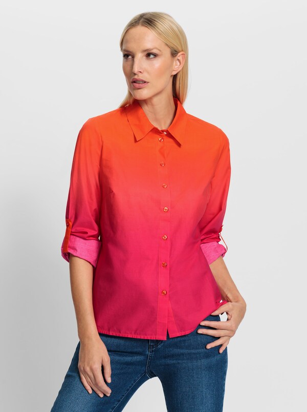 Patrizia Dini By Heine Katoenen Blouse Met Zijsplitten Oranje/pink Bedrukt