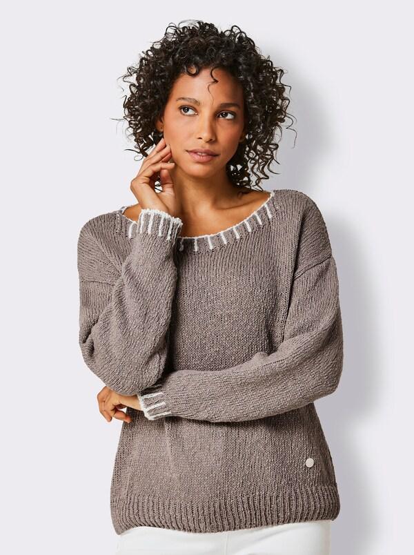 Patrizia Dini By Heine Katoenen Pullover Van Grof Tricot Taupe