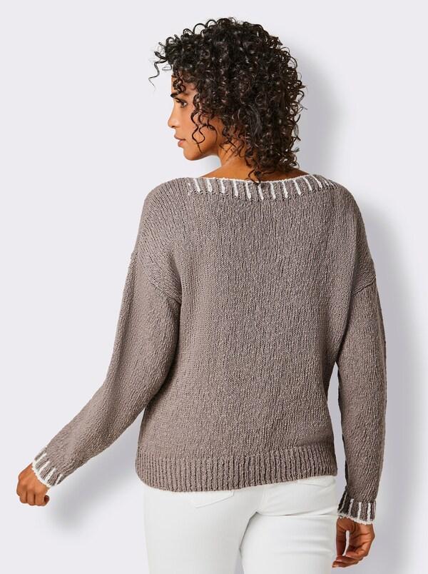 Patrizia Dini By Heine Katoenen Pullover Van Grof Tricot Taupe