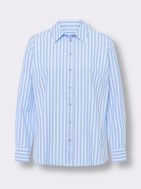 Patrizia Dini By Heine Klassieke Blouse Met Stolpplooi Achter Ijsblauw/wit Gestreept