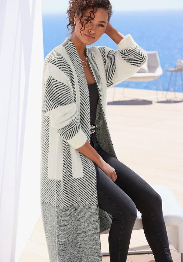 patrizia dini by heine Lang gebreid vest crème/zwart