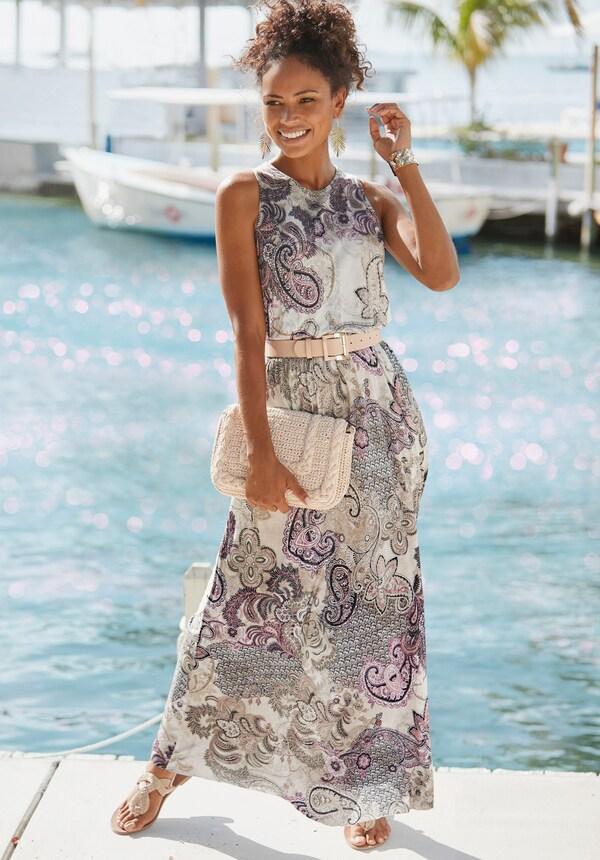 patrizia dini by heine Maxi-jurk beige/lila bedrukt