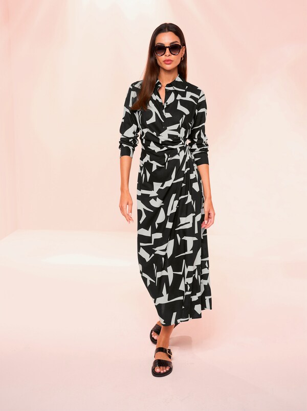 patrizia dini by heine Maxi-jurk van pure viscose zwart/champagne gedessineerd