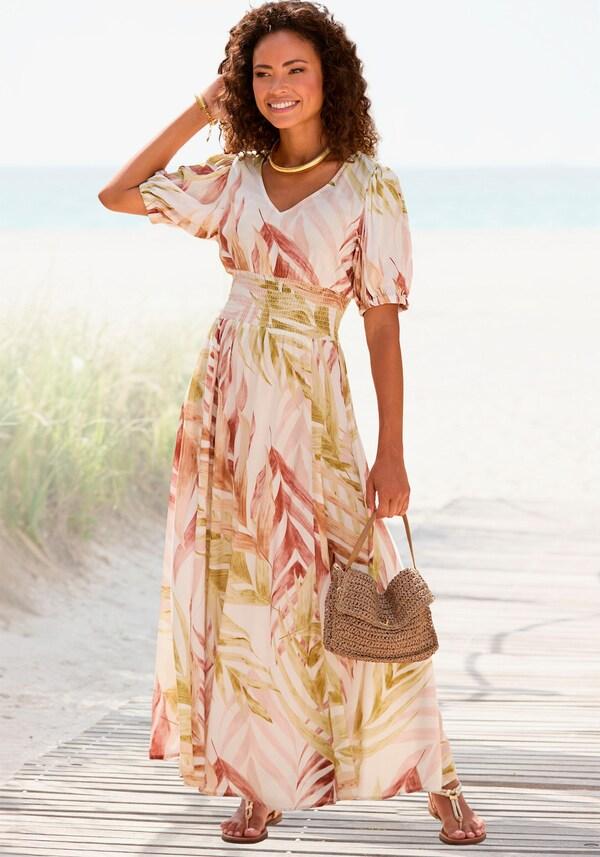 patrizia dini by heine Maxi-jurk zand/oranje bedrukt