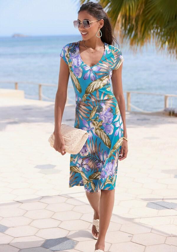 Patrizia Dini By Heine Mini-jurk Blauw/lila/groen Bedrukt