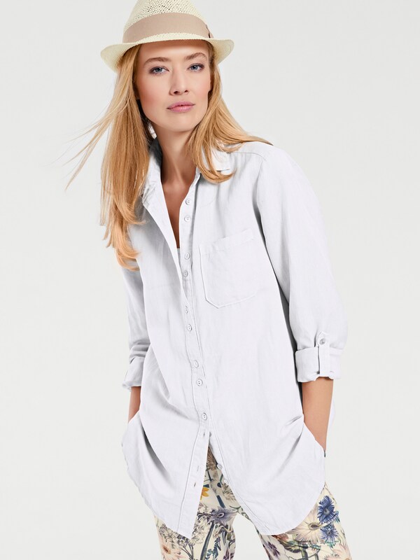 patrizia dini by heine Overhemdblouse in mix van katoen en linnen wit