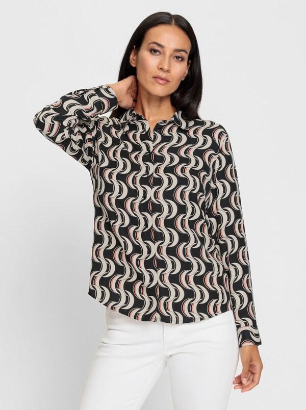 Patrizia Dini By Heine Overhemdblouse Met Lange Mouwen Zwart/zand Geprint