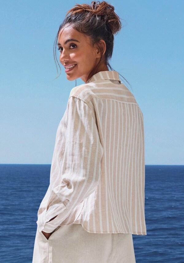 Patrizia Dini By Heine Overhemdblouse Zand/wit Gestreept