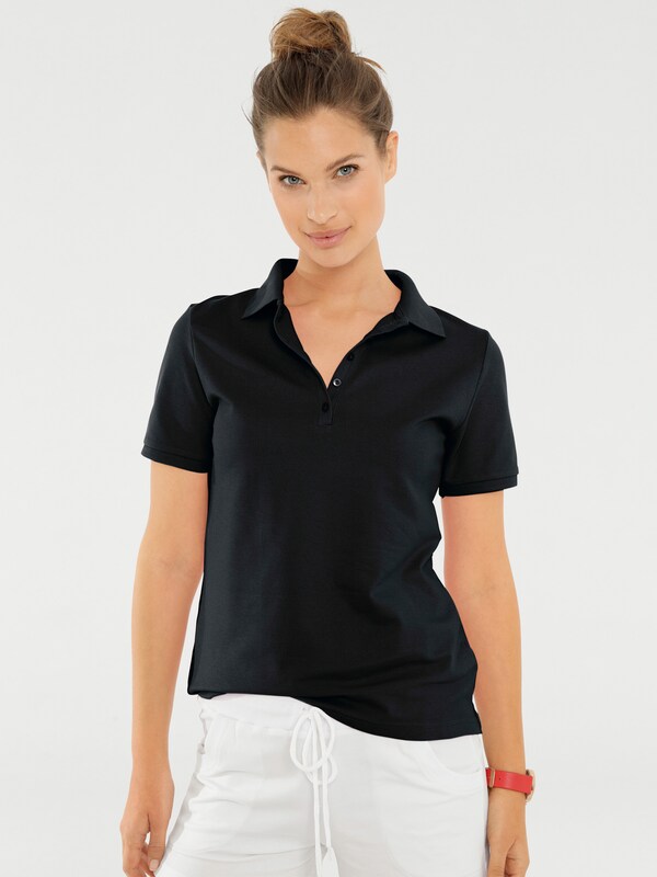 Patrizia Dini By Heine Poloshirt Van Piqué. Zwart
