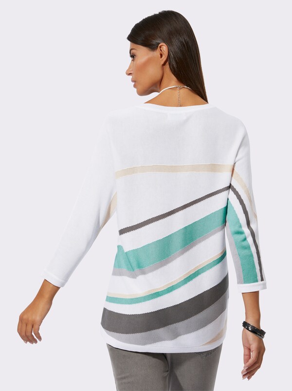 Patrizia Dini By Heine Pullover Met 3/4-mouwen En Grafisch Intarsiapatroon Ivoor/salie Bedrukt