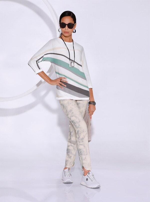 patrizia dini by heine Pullover met 3/4-mouwen en grafisch intarsiapatroon ivoor/salie bedrukt