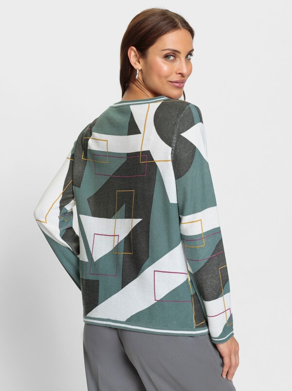 Patrizia Dini By Heine Pullover Met Bindstrik Bij De Zoom Ecru/grafiet Gedessineerd