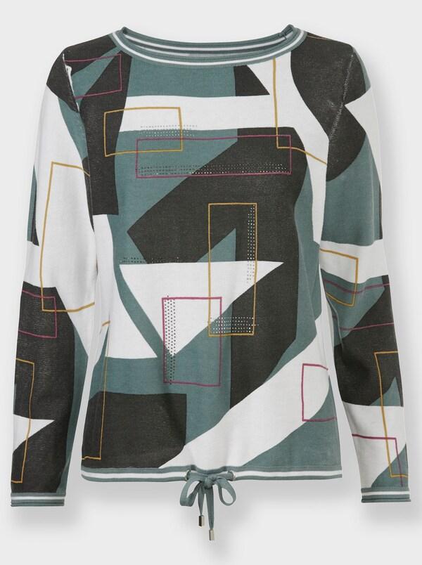 Patrizia Dini By Heine Pullover Met Bindstrik Bij De Zoom Ecru/grafiet Gedessineerd