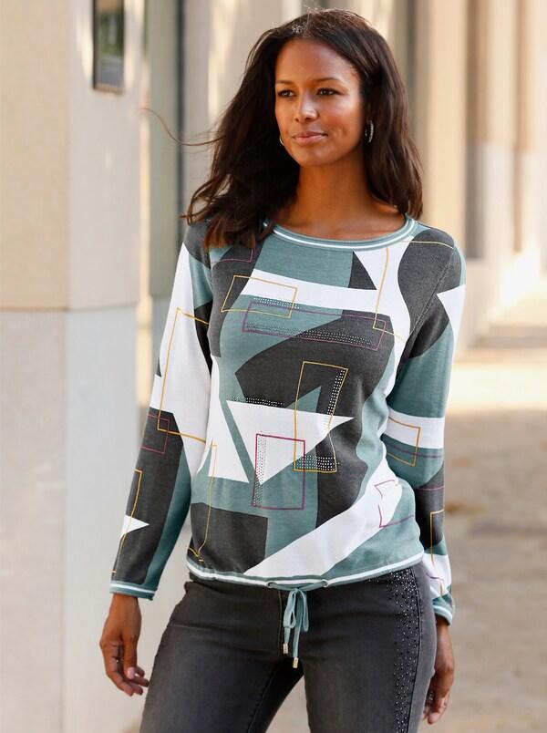 patrizia dini by heine Pullover met bindstrik bij de zoom ecru/grafiet gedessineerd