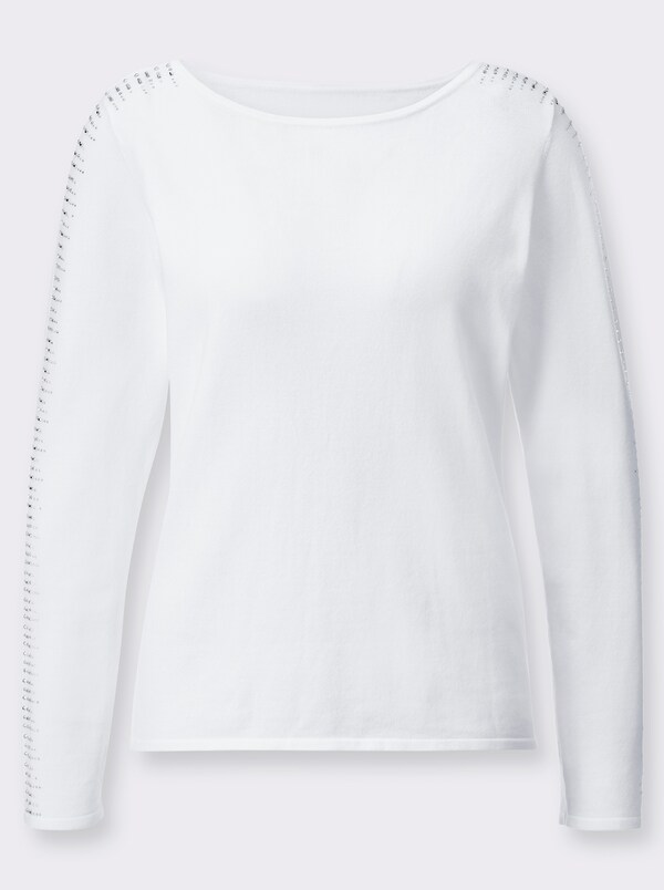 Patrizia Dini By Heine Pullover Met Glittersteentjes Op De Lange Mouwen Ecru