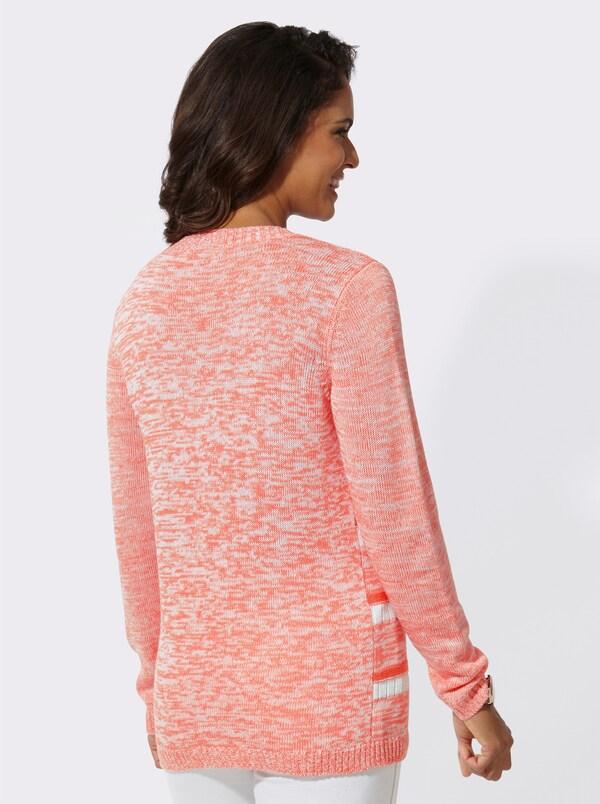 Patrizia Dini By Heine Pullover Met Lange Mouwen In Streepjesdessin Koraal/wit Gedessineerd