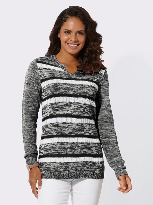 Patrizia Dini By Heine Pullover Met Lange Mouwen In Streepjesdessin Zwart/wit Gedessineerd