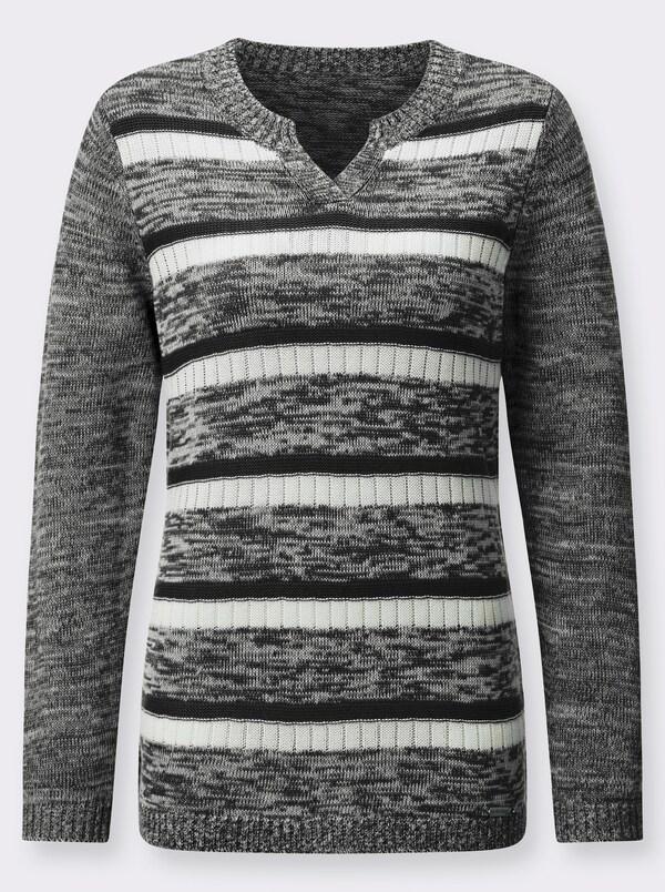 Patrizia Dini By Heine Pullover Met Lange Mouwen In Streepjesdessin Zwart/wit Gedessineerd