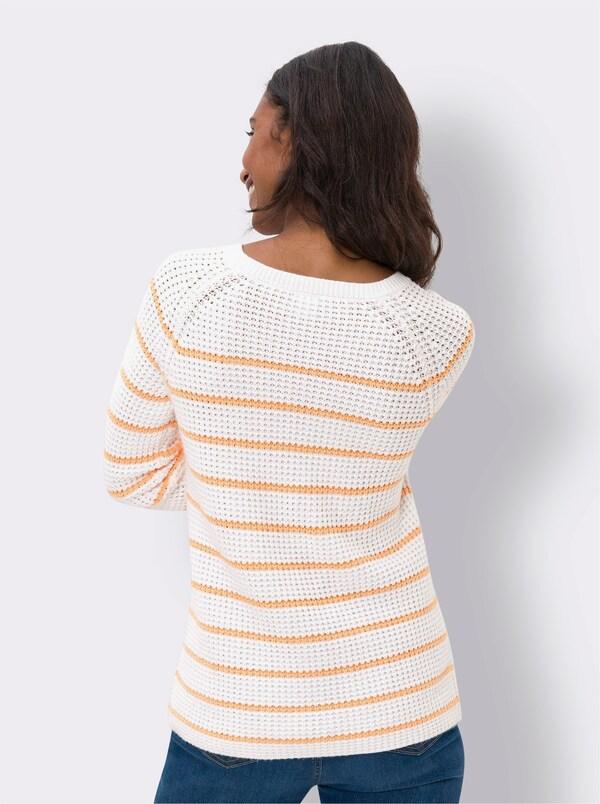 Patrizia Dini By Heine Pullover Met Ronde Hals Apricot/wit Gestreept