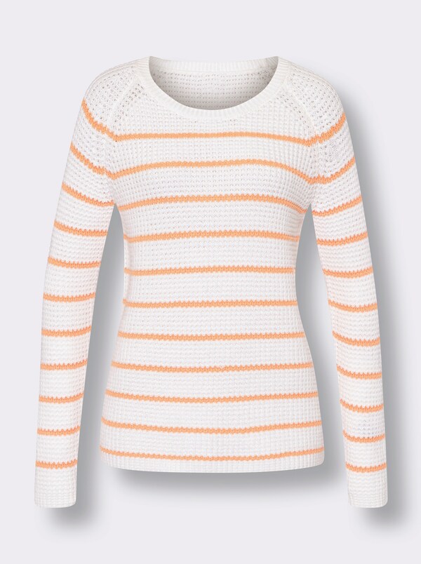 Patrizia Dini By Heine Pullover Met Ronde Hals Apricot/wit Gestreept