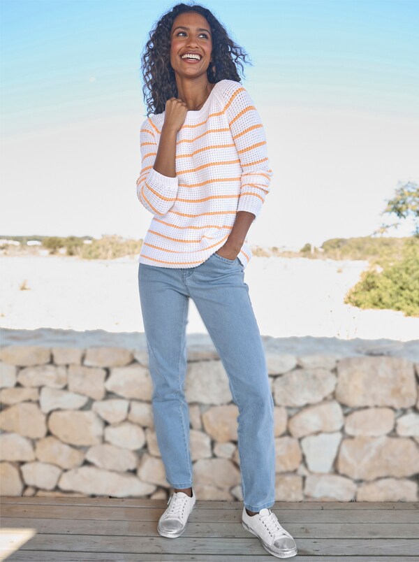 patrizia dini by heine Pullover met ronde hals apricot/wit gestreept