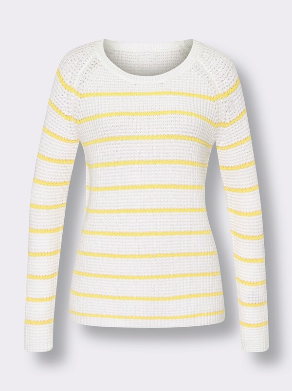 Patrizia Dini By Heine Pullover Met Ronde Hals Citroen/wit Gestreept