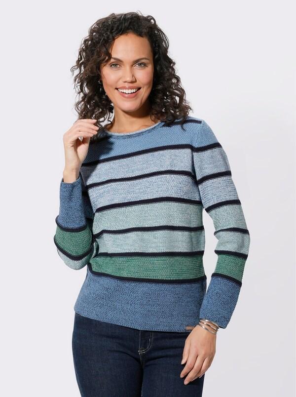 Patrizia Dini By Heine Pullover Met Ronde Hals En Streepjes Middenblauw/groen Gestreept