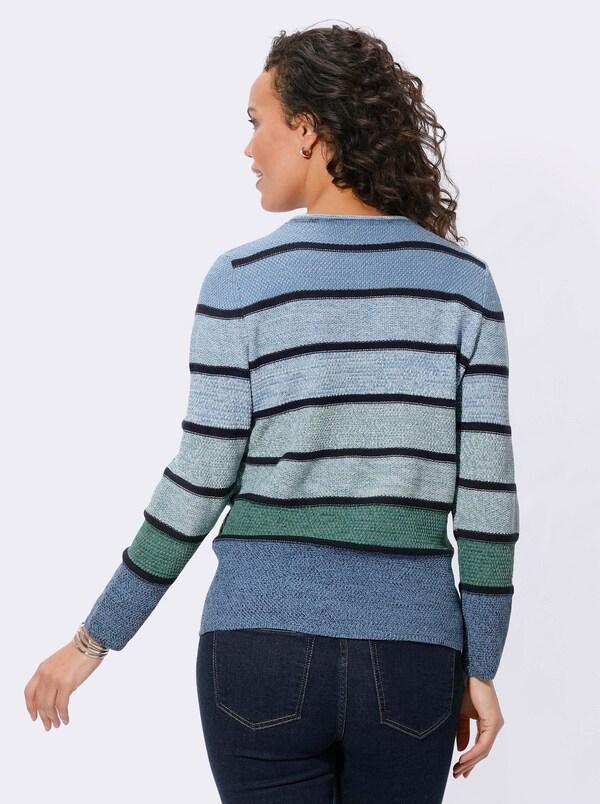 Patrizia Dini By Heine Pullover Met Ronde Hals En Streepjes Middenblauw/groen Gestreept