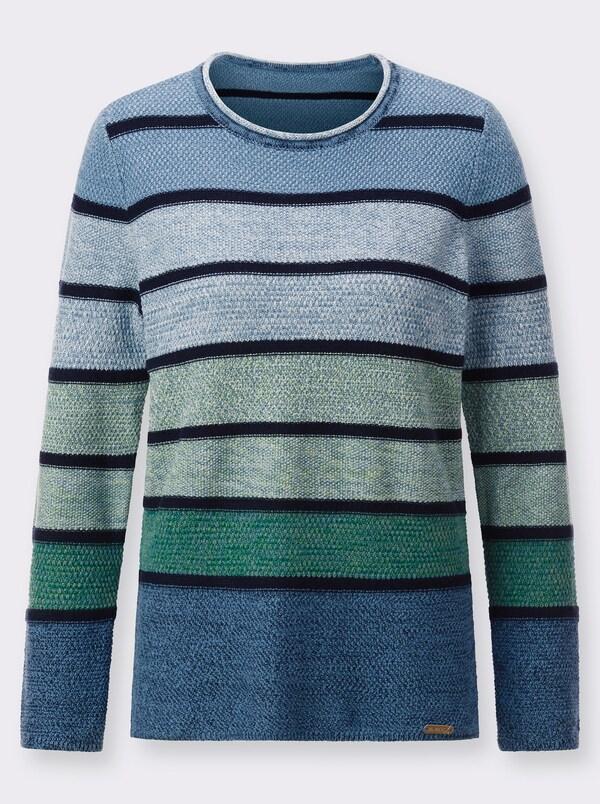 Patrizia Dini By Heine Pullover Met Ronde Hals En Streepjes Middenblauw/groen Gestreept