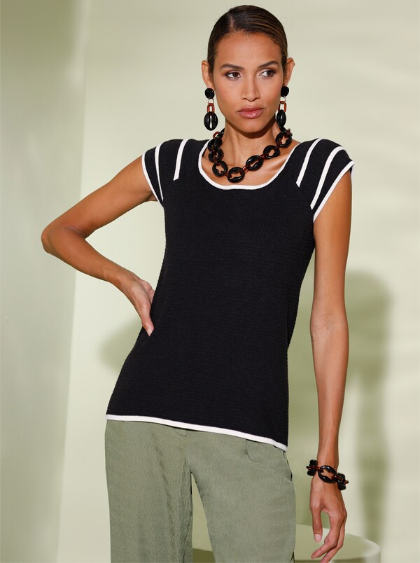 patrizia dini by heine Pullover van fijntricot met 3-laagse oversized schouders zwart/ecru