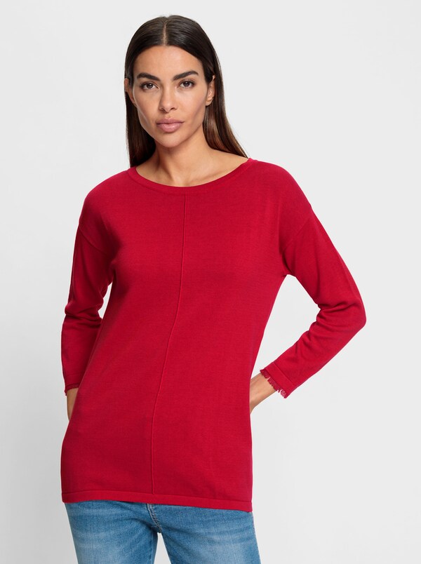 Patrizia Dini By Heine Pullover Van Fijntricot Met Franjes Aan De Mouwen Rood