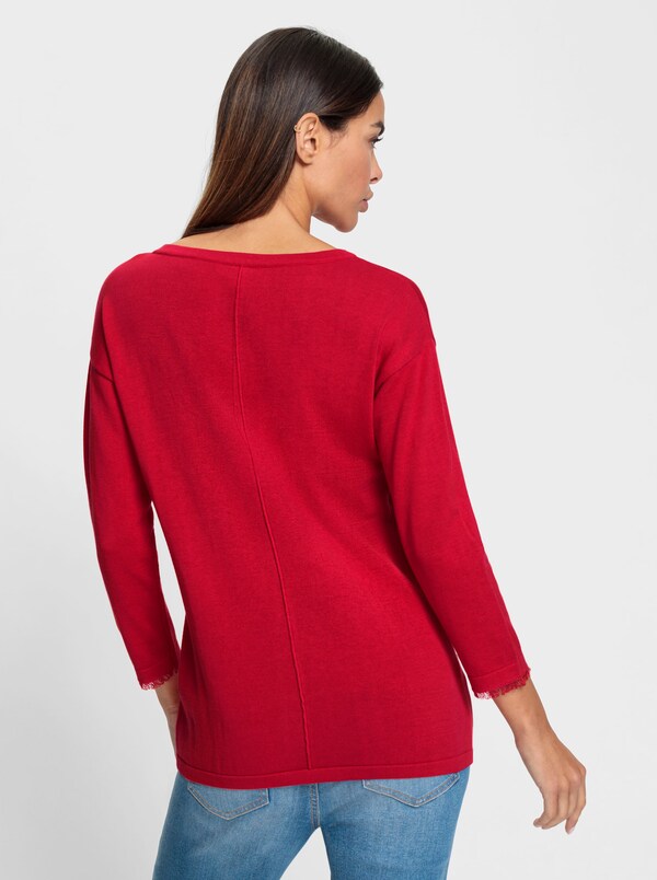 Patrizia Dini By Heine Pullover Van Fijntricot Met Franjes Aan De Mouwen Rood
