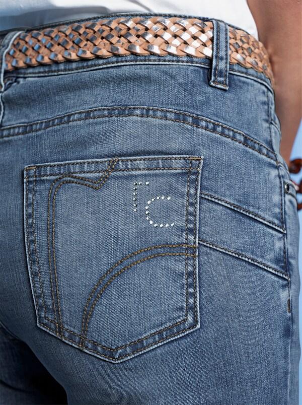 Patrizia Dini By Heine Push-up-jeans Met Borduursel En Siersteentjes Blue-stonewashed