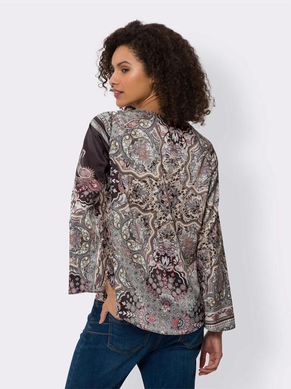 Patrizia Dini By Heine Satijnen Blouse Met Trompetmouwen Grafiet/camel Bedrukt