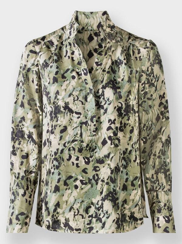 Patrizia Dini By Heine Satijnen Blouse Met Zijsplitten Kaki/modder Bedrukt