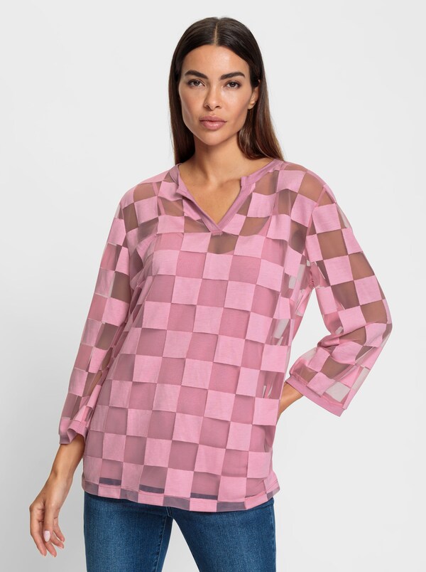 Patrizia Dini By Heine Shirt Met 3/4-mouw Oudroze Geruit