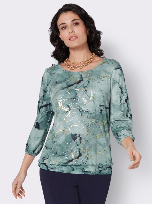 Patrizia Dini By Heine Shirt Met 3/4-mouw Van Katoen Kalkmint Bedrukt