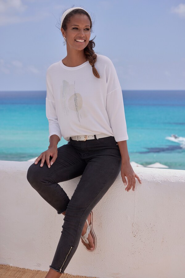 Patrizia Dini By Heine Shirt Met 3/4-mouw Wit Beige Zilver