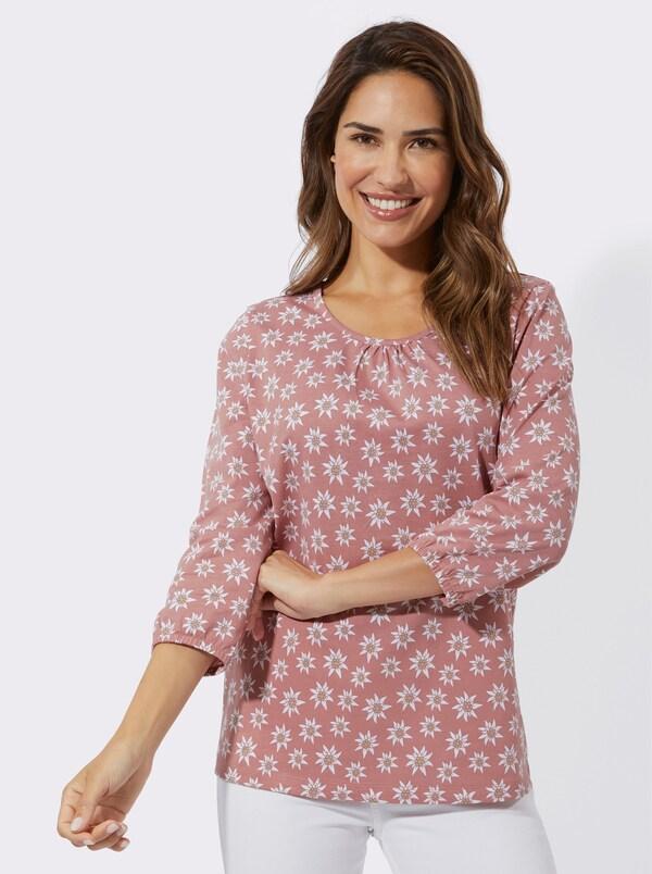 Patrizia Dini By Heine Shirt Met 3/4-mouwen En Bloemenpatroon Bruinroze/wit Bedrukt