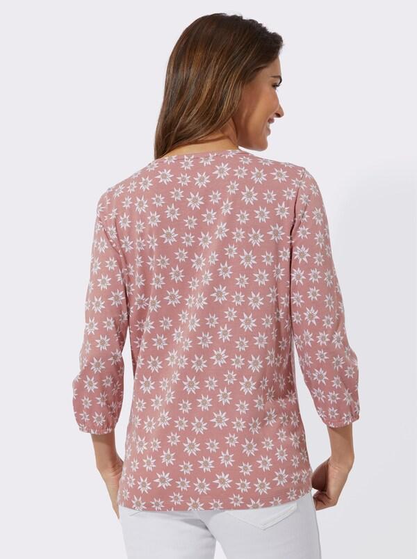 Patrizia Dini By Heine Shirt Met 3/4-mouwen En Bloemenpatroon Bruinroze/wit Bedrukt