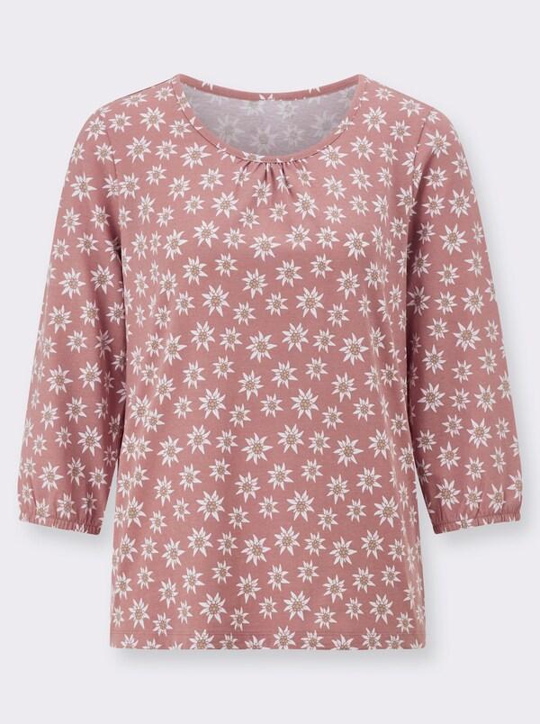 Patrizia Dini By Heine Shirt Met 3/4-mouwen En Bloemenpatroon Bruinroze/wit Bedrukt