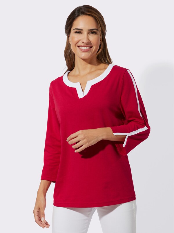 Patrizia Dini By Heine Shirt Met 3/4-mouwen En Contrastkleurige Details Rood/wit