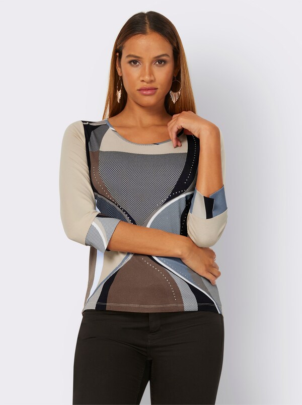 Patrizia Dini By Heine Shirt Met 3/4-mouwen En Glittersteentjes Marine/middenblauw Bedrukt